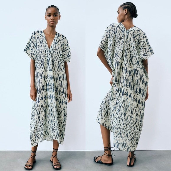 PRINTED RAMIE TUNIC DRESS - Picture 1 of 11
